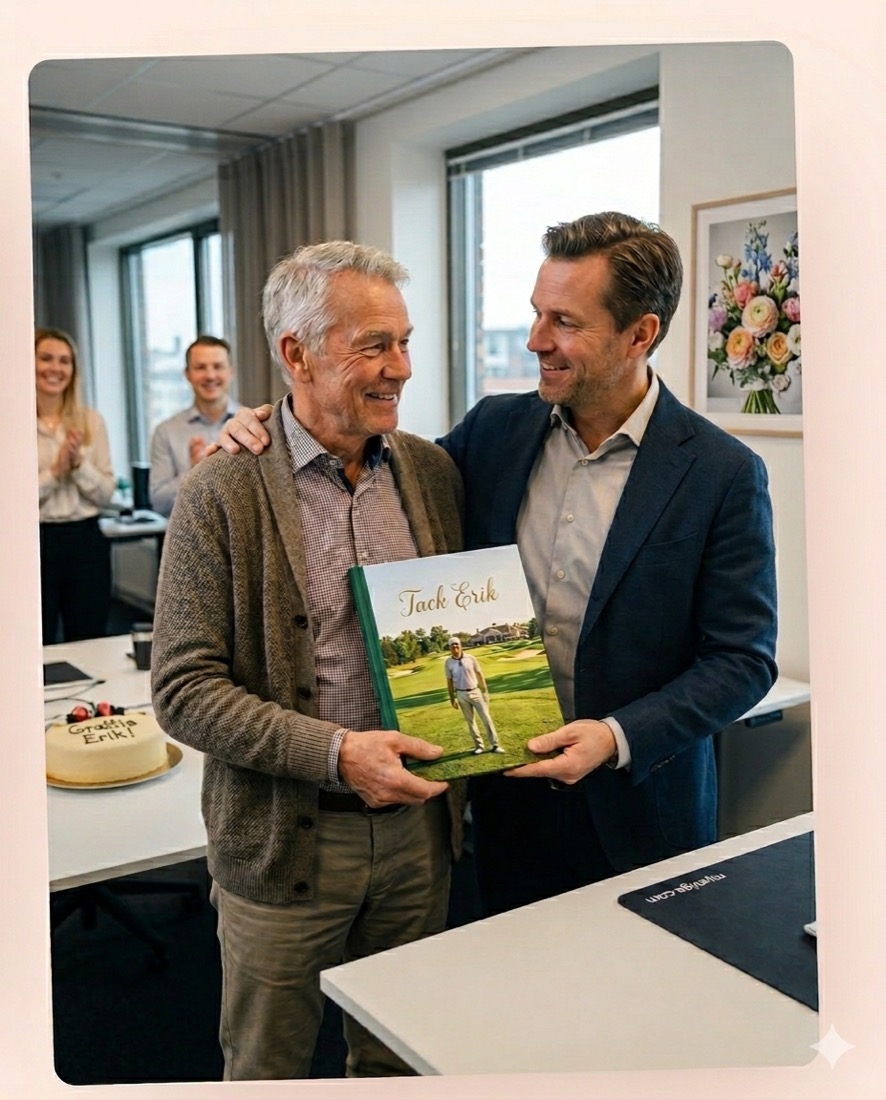 Erik receives his Eviga book at his farewell party